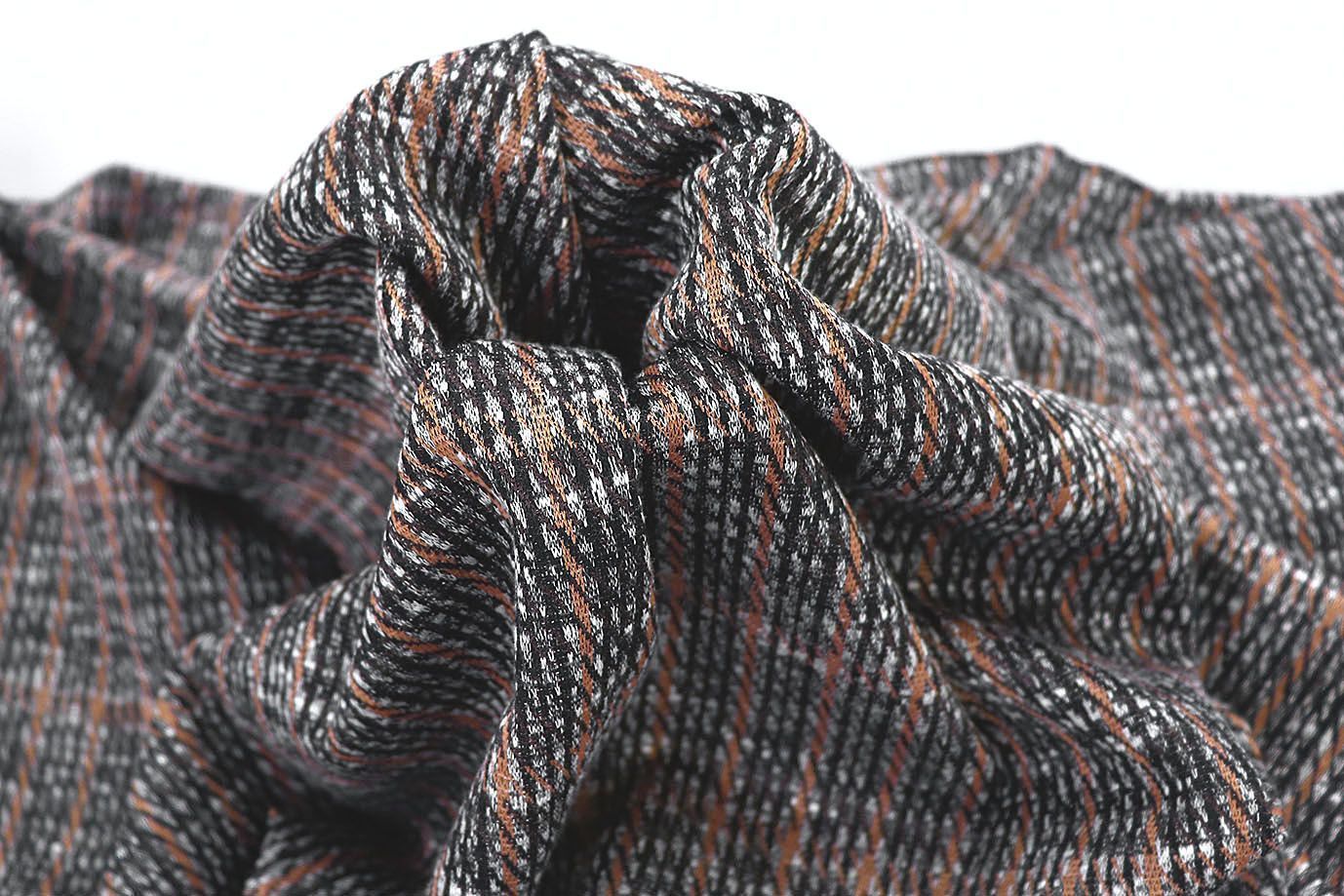 Трикотаж жаккард принт/клетка бежево-серая 3257-22-PY/D#13/C#3