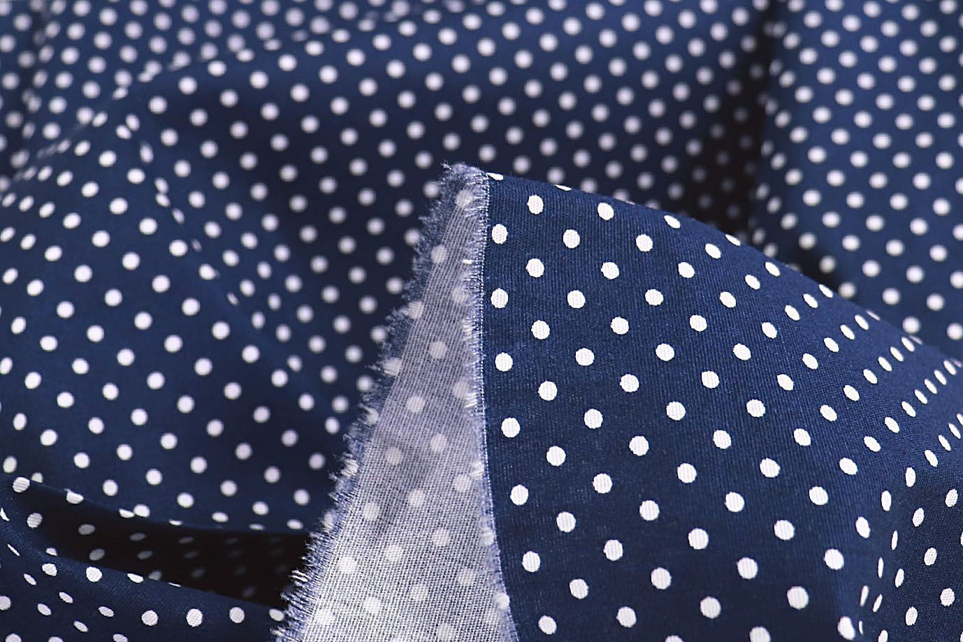 Хлопок "Поплин" стрейч принт/горох белый на темно-синем 3716-PY/D#2/C#4