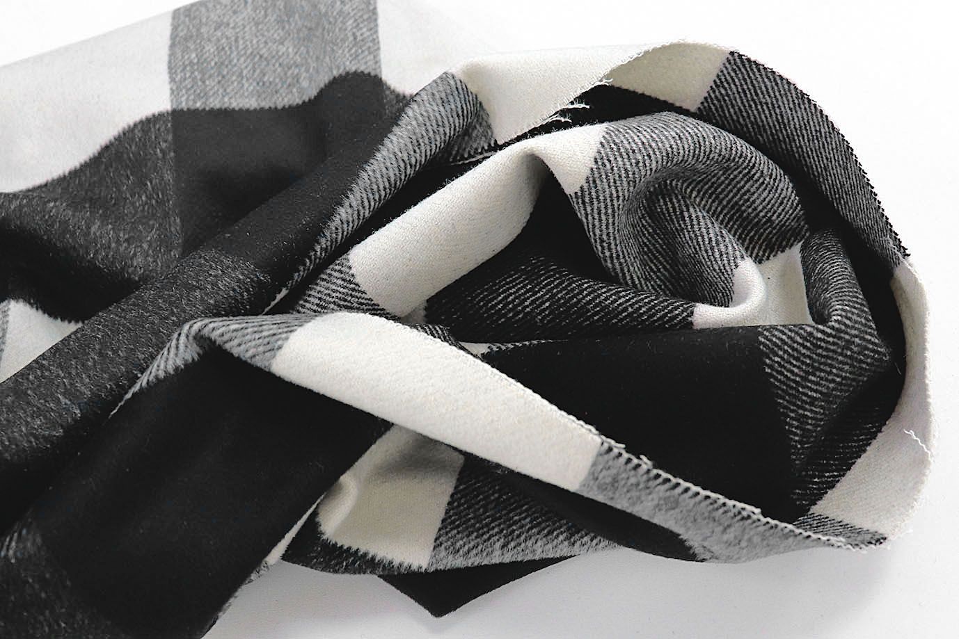 Пальтовая ткань "Микроворса" принт/клетка черная на белом 778-90135/C#8012-2