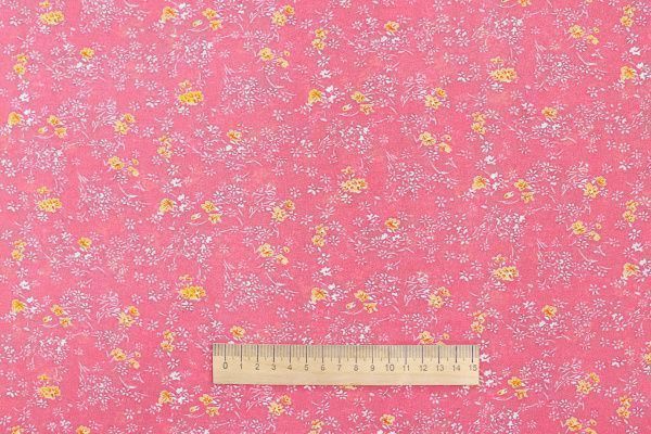 Шифон принт/цветы желтые на розовом 3707-PY/D#18/C#3