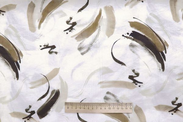 Вуаль "Медея" принт/мазки бежево-черные на белом 12521/D#3/C#1