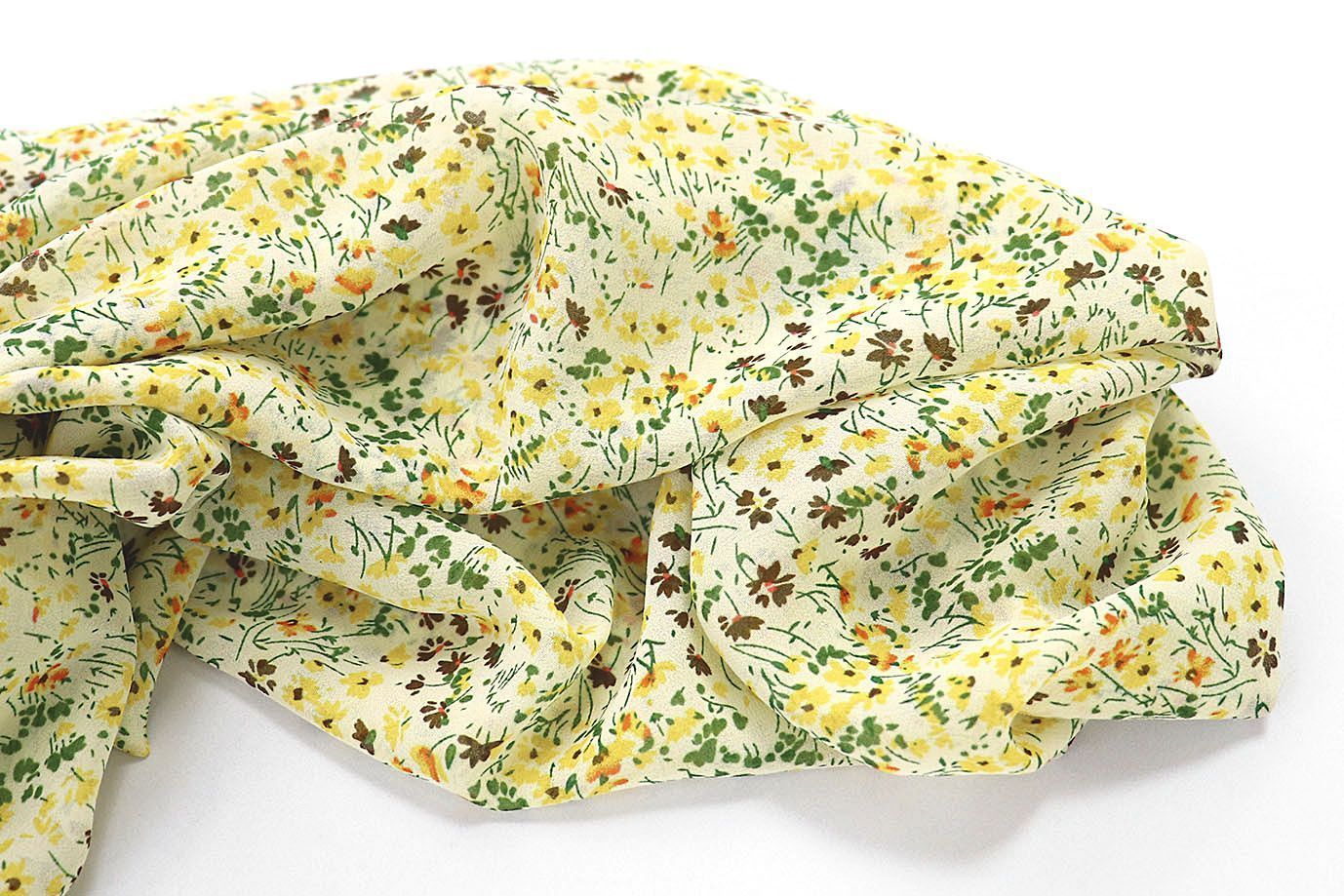 Шифон принт/цветы желтые на молочном 3707-PY/D#51/C#1 (11592)