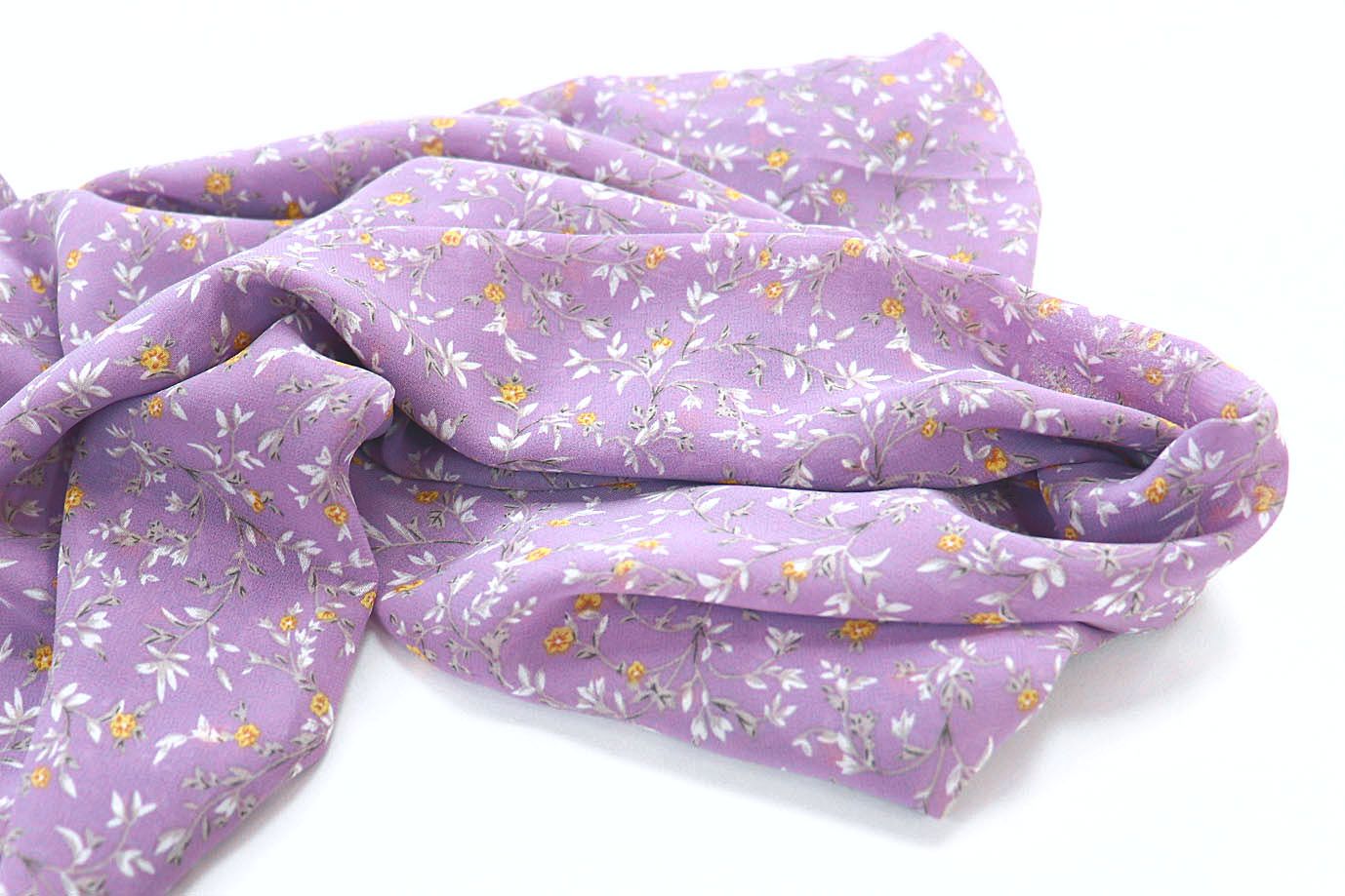 Шифон принт/цветы желто-серые на сиреневом 3707-PY/D#3/C#3 (11592)