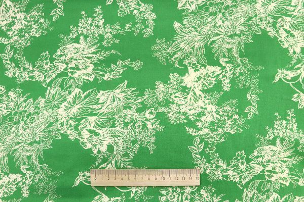 Штапель принт/цветы молочные на зеленом 1374-PY/D#42/C#3