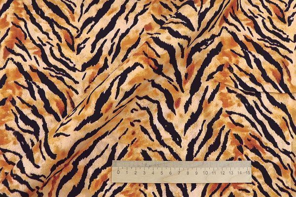 Штапель принт/тигр черно-оранжевый на бежевом 1375-PY/D#5/C#1