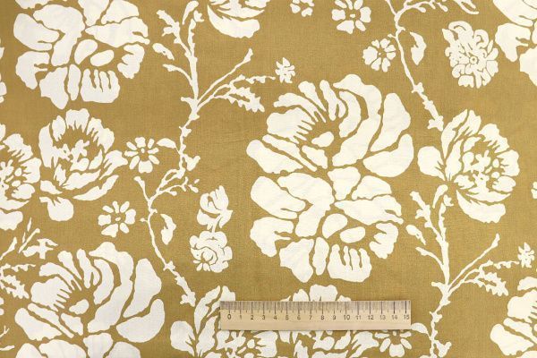 Штапель принт/цветы молочные на горчичном 1374-PY/D#43/C#3