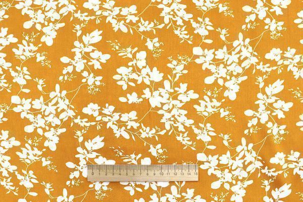 Штапель принт/цветы белые на оранжевом 1374-PY/D#34/C#8
