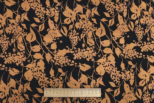 Штапель принт/цветы оранжевые на черном 1374-PY/D#4/C#4