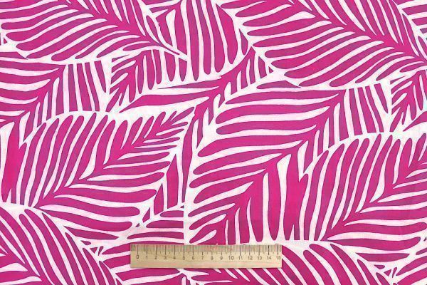 Штапель принт/листья малиновые на белом 1374-PY/D#20/C#4