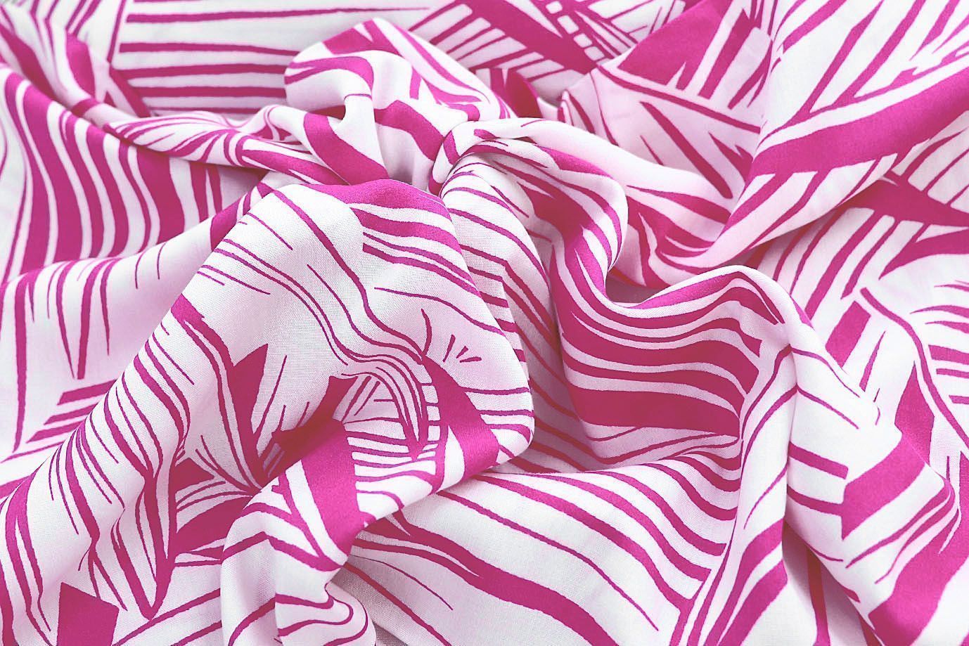 Штапель принт/листья бело-малиновые 1374-PY/D#21/C#1