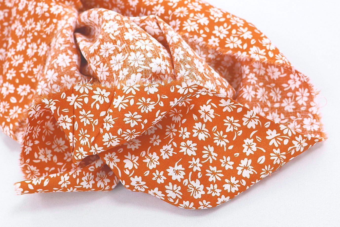 Штапель принт/цветы белые на оранжевом 1374-PY/D#37/C#8
