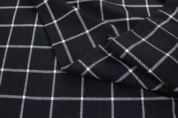 Трикотаж жаккард принт/клетка белая на черном 3285-PY/D#1/C#1