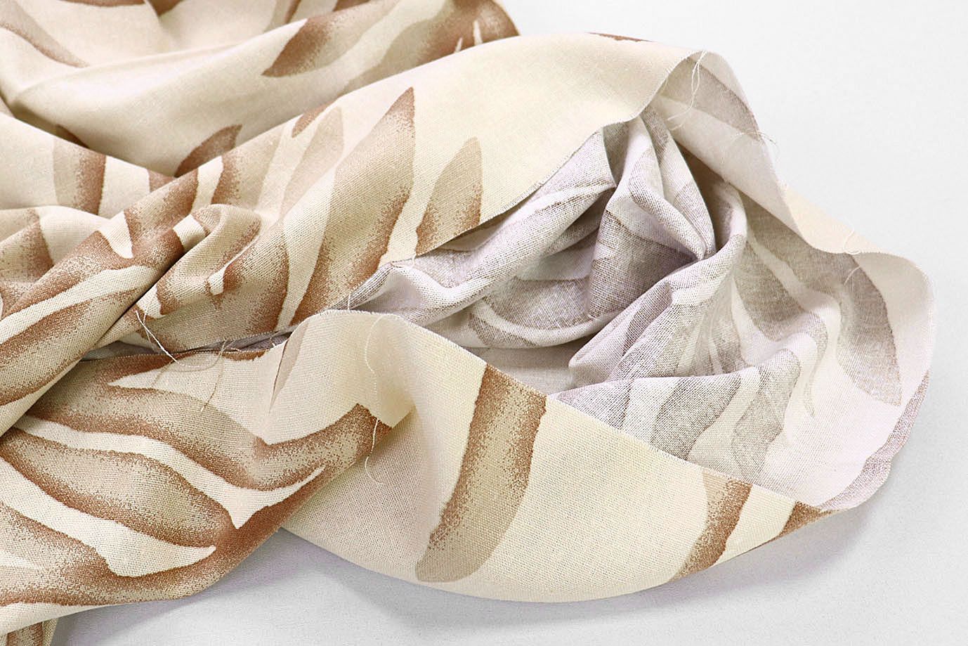 Лен принт/листья коричневые на бежевом 3852-PY/D#5/C#2