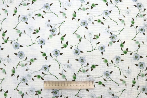 Муслин принт/цветы зелено-голубые на молочном 4082-PY/D#6/C#3
