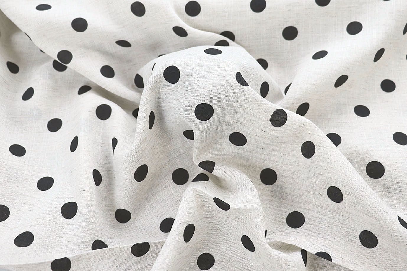 Лен слаб принт/горох черный на белом 4036-PY/C#1