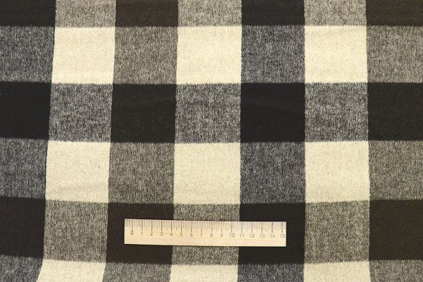 Пальтовая ткань "Микроворса" принт/клетка черная на молочном 1217-002/C#4