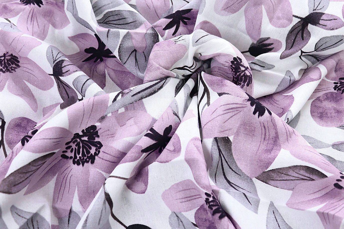 Лен принт/цветы серо-фиолетовые на белом 4076-PY/D#25/C#1