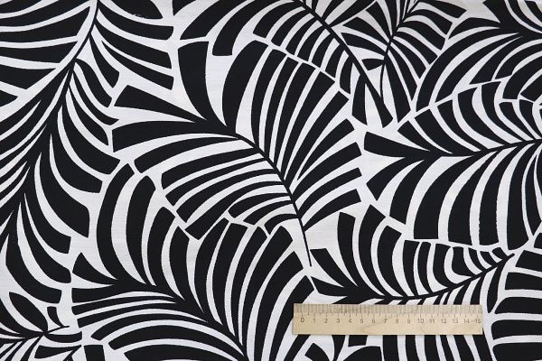 Лен N/R слаб принт/листья черные на белом 3826-PY/D#2/C#1