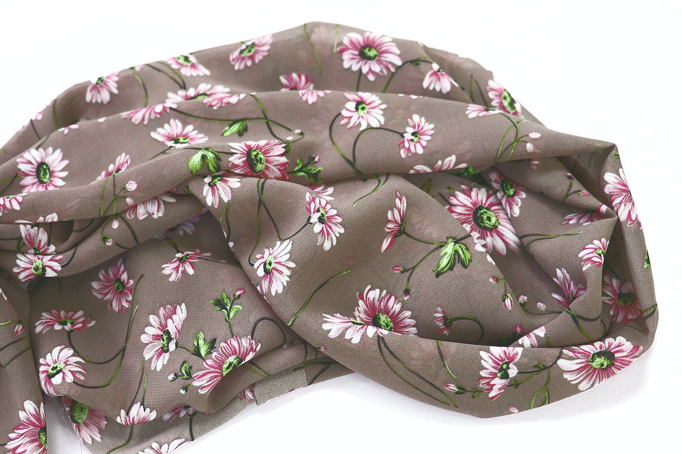 Шифон принт/цветы розовые на серо-коричневом 3707-PY/D#56/C#7