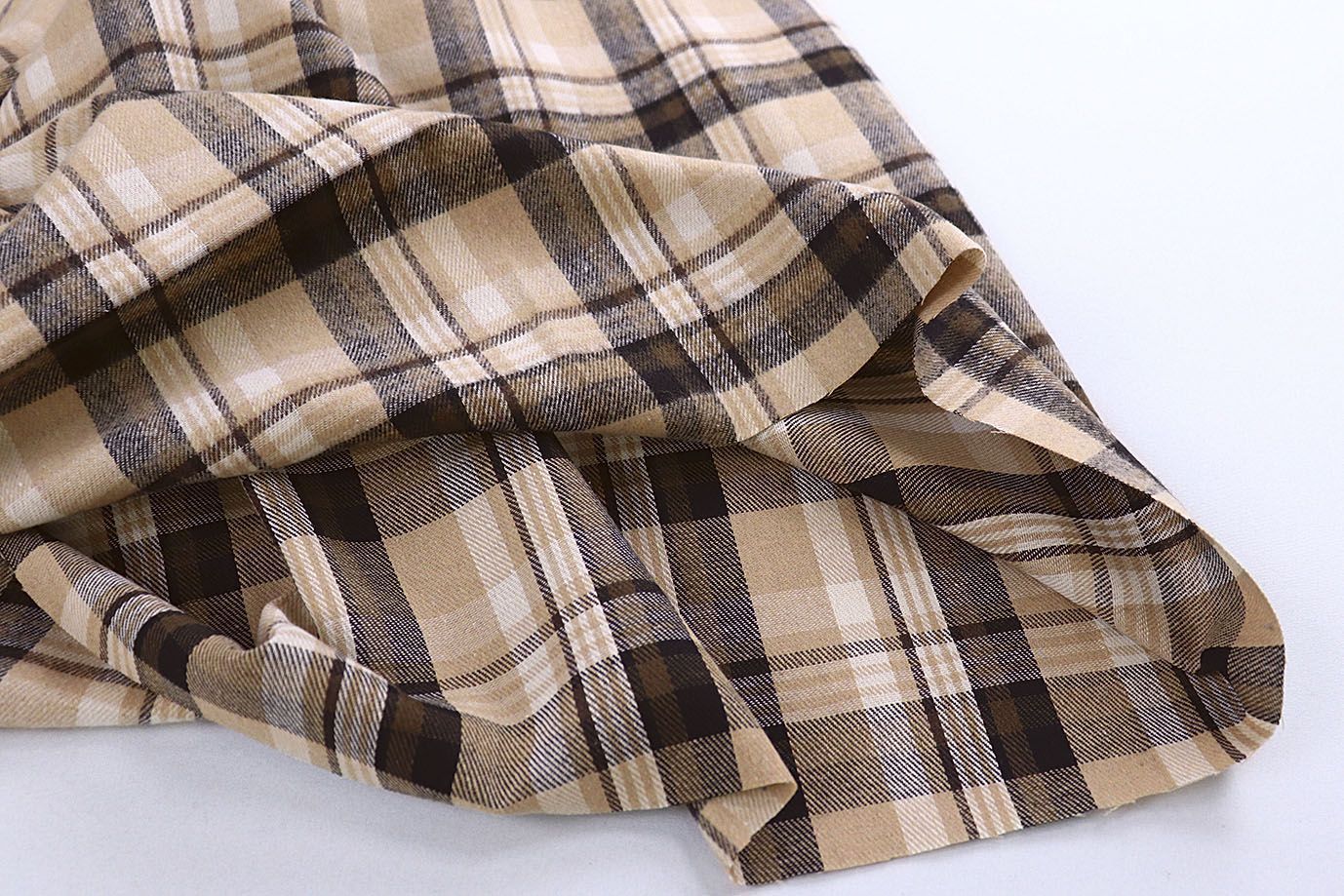 Рубашечная ткань принт/клетка коричневая на бежевом 1418-PY/D#1/C#2