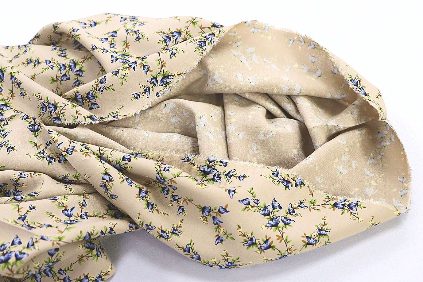 Штапель принт/цветы на бежевом 1394-PY/D#4/C#2