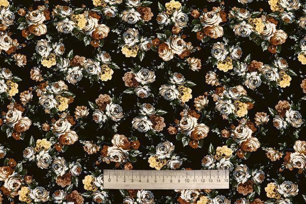 Штапель принт/цветы желто-зеленые на черном 4205-PY/D#22/C#2