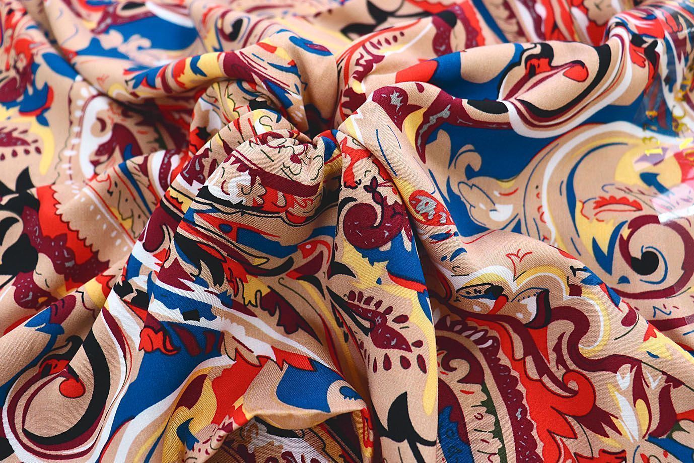 Штапель принт/узор сине-оранжевый на бежевом 1374-PY/D#2/C#2