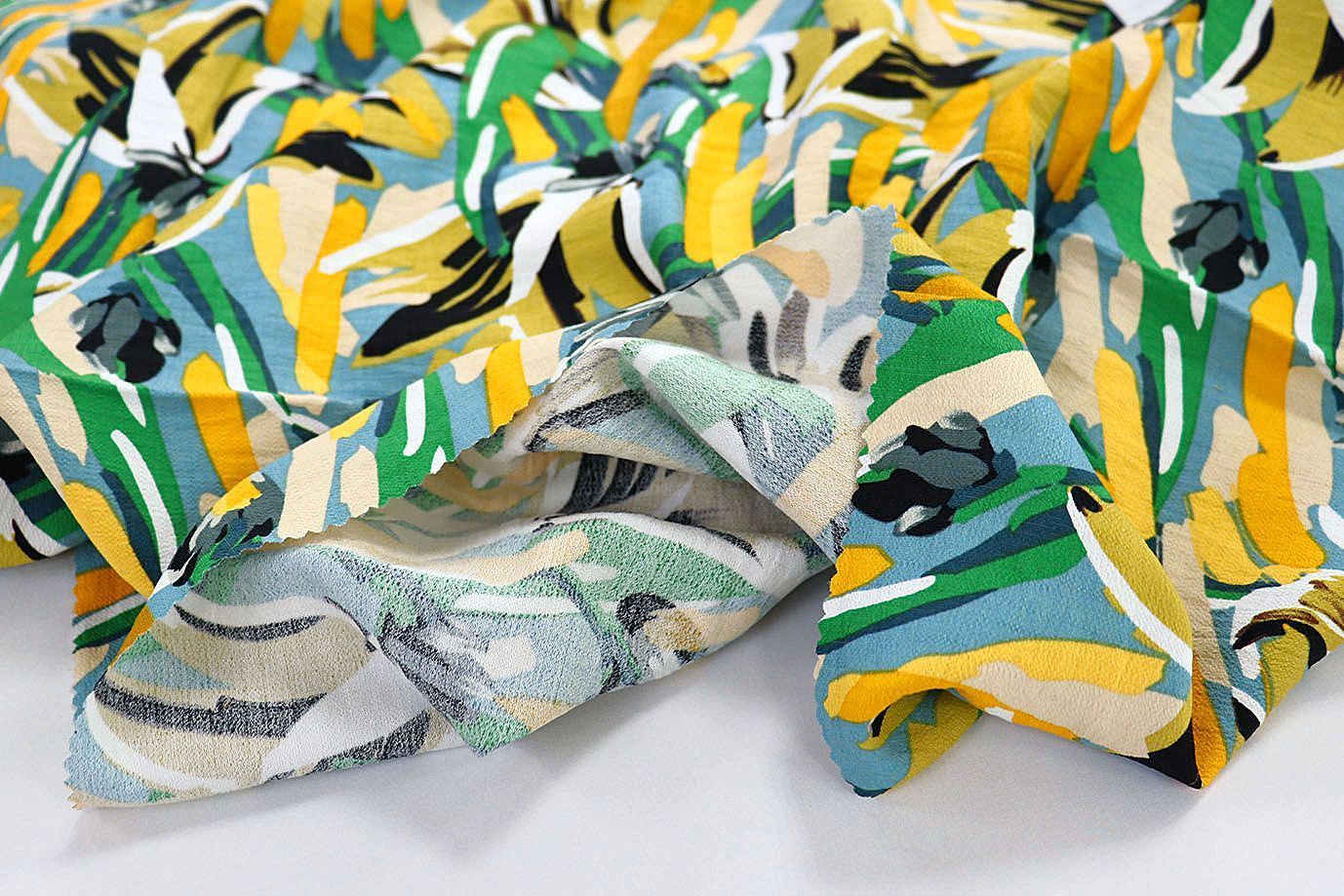 Лен БОХО принт/желто-оранжевый на голубом 3591-PY/D#9/C#2