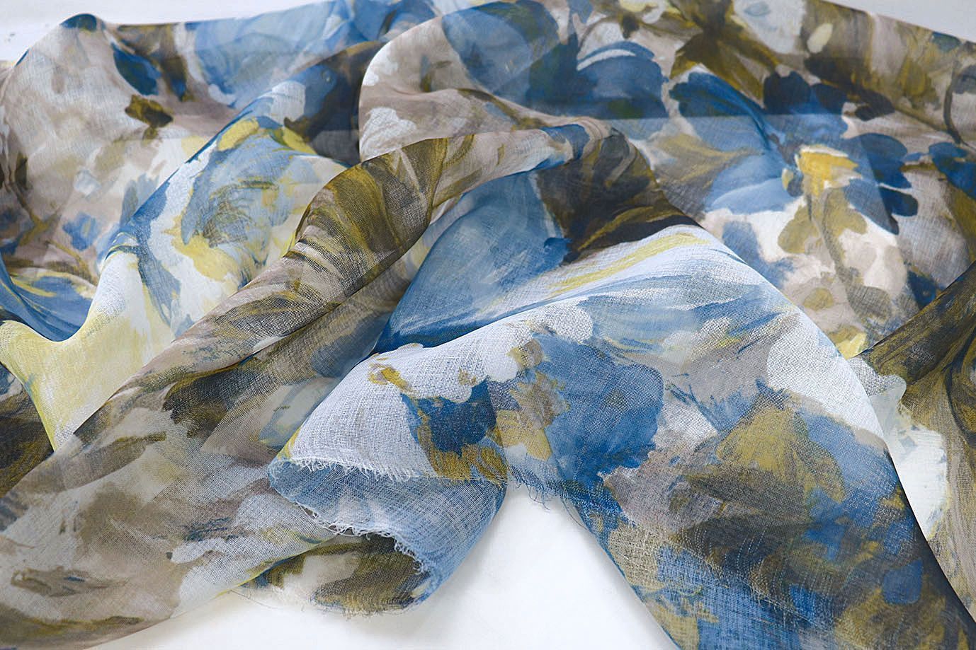 Тюль принт/цветы желто-синие WBC23/C#7B