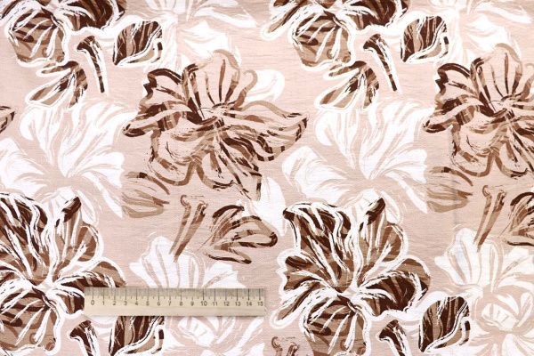 Лен БОХО принт/коричневый на бежевом 4077-PY/D#11/C#1