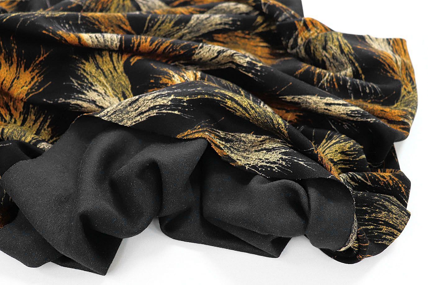 Трикотаж "Модал" принт/желто-оранжевый на черном 3599-PY/D#3/C#2