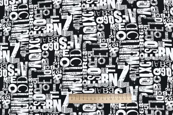 Штапель принт/надписи белые на черном 3861-PY/D#14/C#1