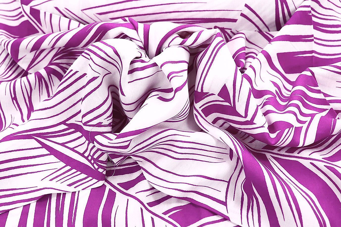 Штапель принт/листья бело-фиолетовые 1374-PY/D#21/C#8