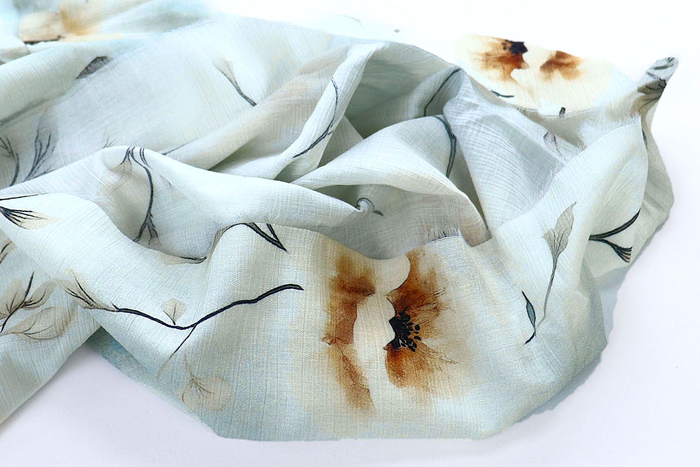 Лен "Медея" принт/цветы оранжевые на лазурном 4097-PY/D#5/C#1