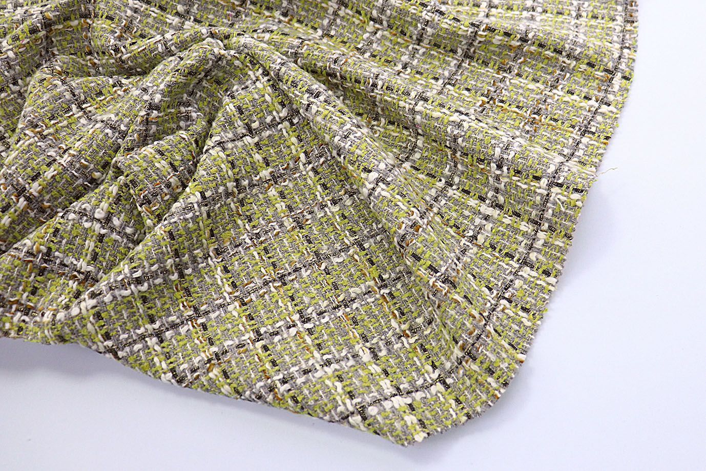 Твид "Шанель" с люрексом принт/клетка серо-салатовая AP2303014041/D#1392-164/C#1