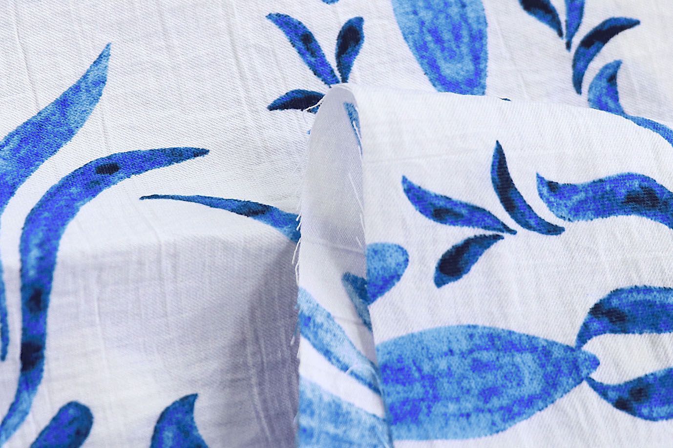 Лен N/R принт/синий на белом 3891-PY/D#1/C#1