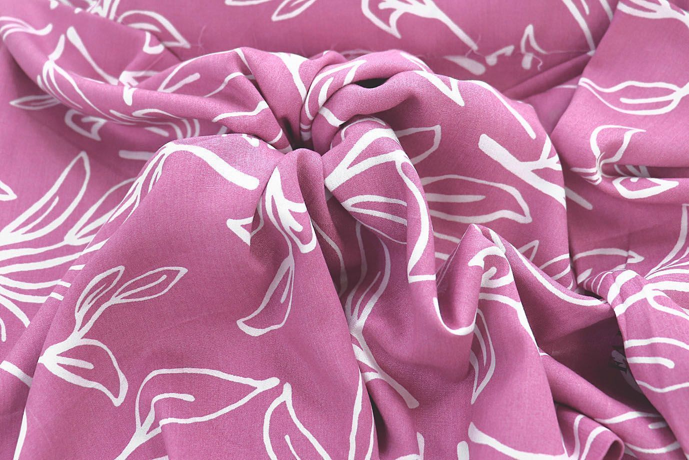 Штапель принт/цветы белые на розовом 1374-PY/D#51/C#1