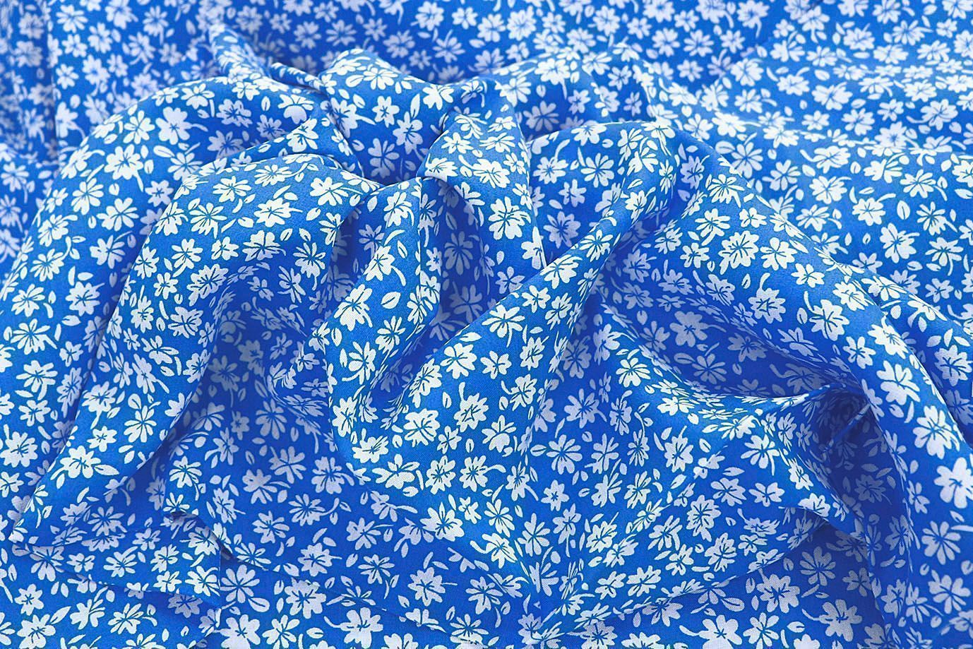 Штапель принт/цветы белые на синем 1374-PY/D#37/C#4