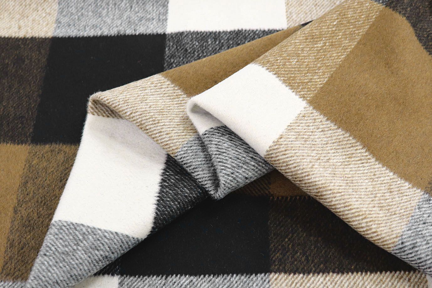 Пальтовая ткань "Микроворса" принт/клетка черно-коричневая на белом 778-90135/C#8011-3