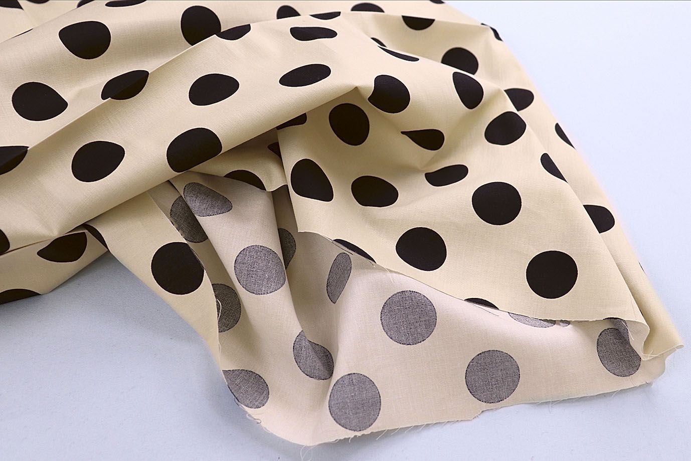 Хлопок "Поплин" стрейч принт/горох черный на бежевом 4235-PY/D#2/C#4