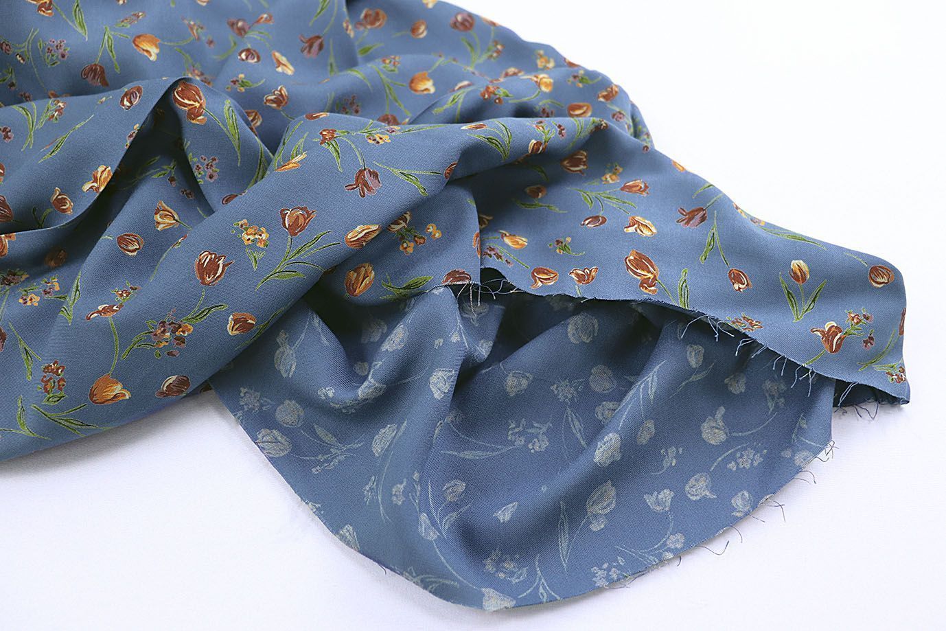 Штапель принт/цветы коричневые на синем 1466-PY/D#3/C#5