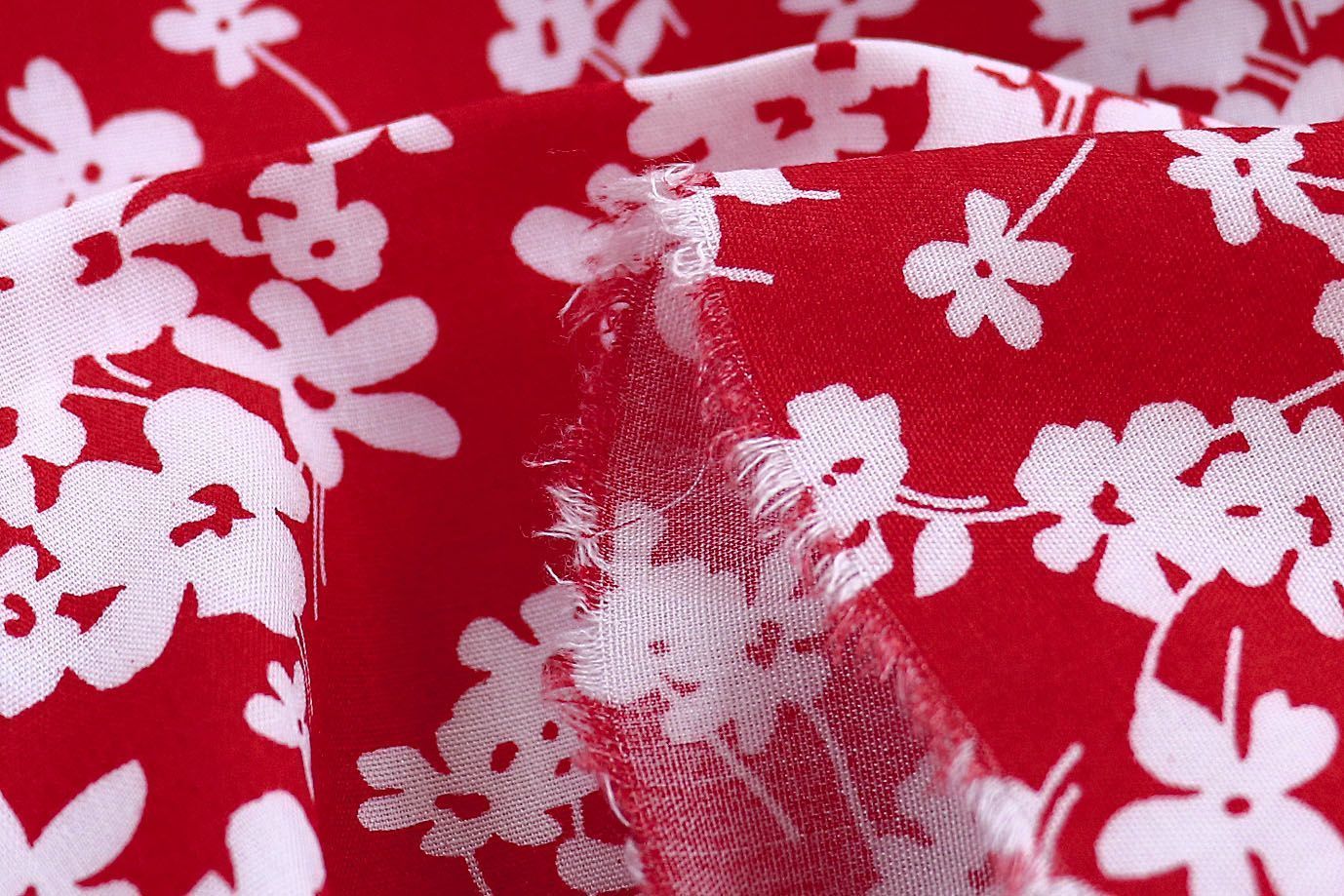 Штапель принт/цветы белые на красном 1382-PY/D#4/C#8