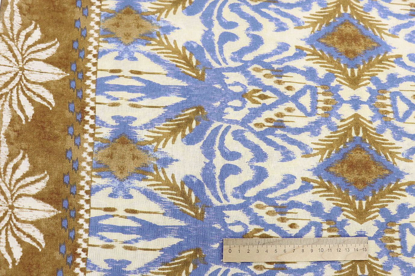 Лен принт/узор сине-коричневый на молочном 3859-PY/D#6/C#1