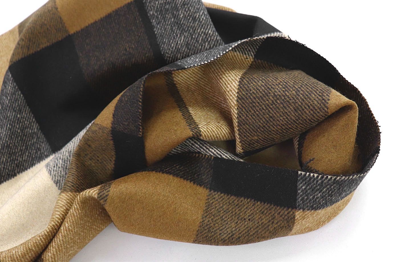 Пальтовая ткань "Микроворса" принт/клетка черно-серая на бежевом 778-90135/C#8008-1