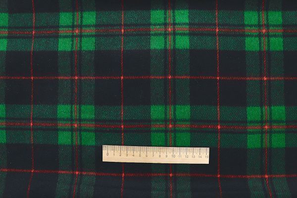 Пальтовая ткань "Микроворса" принт/клетка сине-красная на зеленом 1150-21527/C#13 (3082)