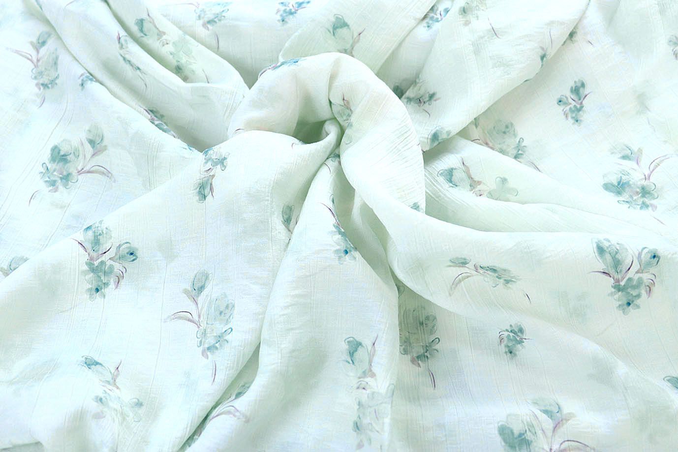 Лен "Медея" принт/цветы изумрудные на белом 4098-PY/D#4/C#1