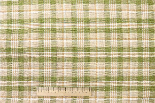 Пальтовая ткань принт/клетка зеленая на бежевом 908-29135/C#2