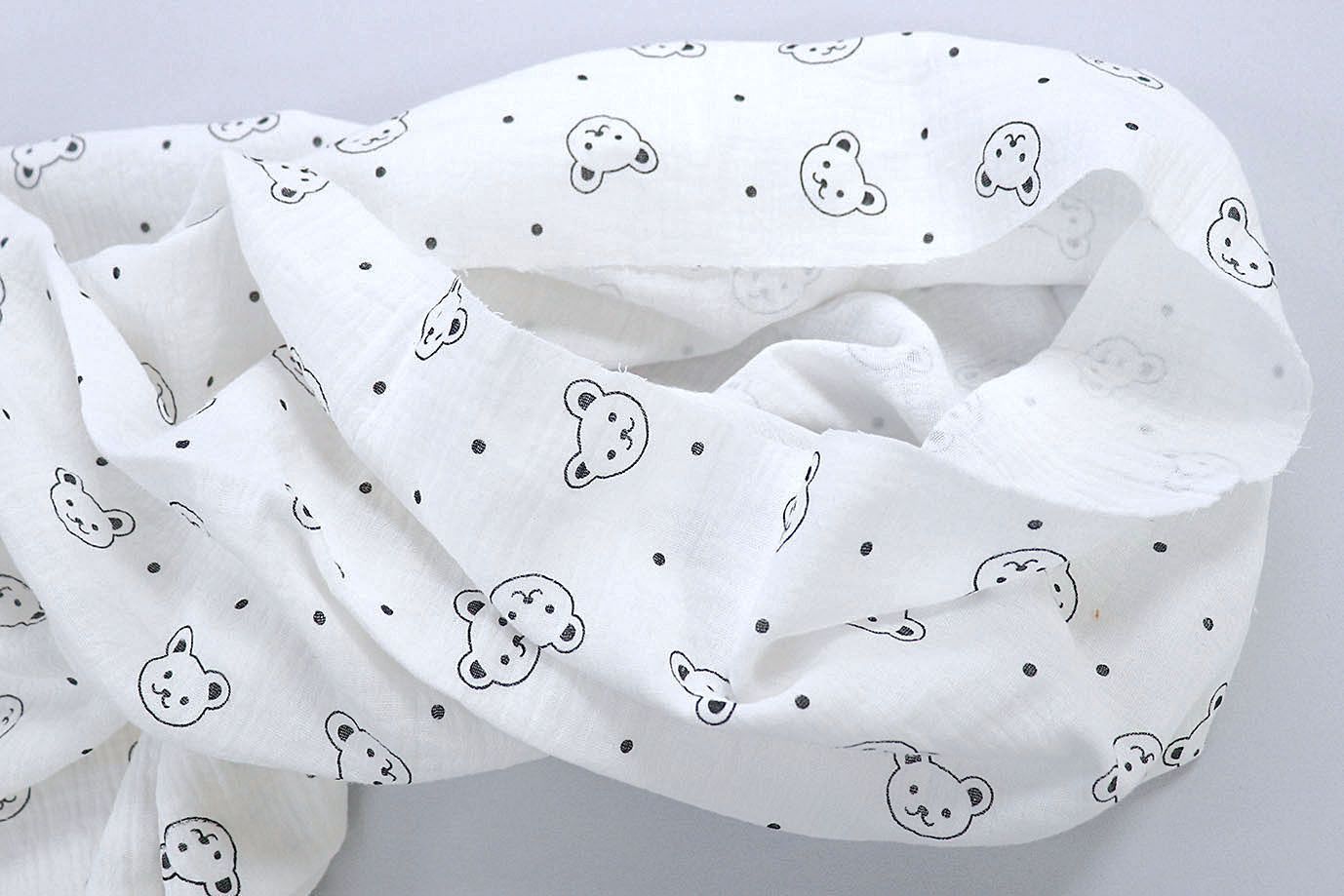 Муслин принт/мишки черно-белые на белом 1393-PY/D#19/C#1