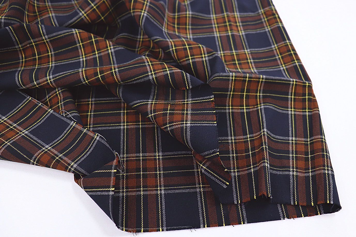 Костюмная ткань принт/клетка желто-коричневая на синем 3572-PY/D#16/C#1 (11385)