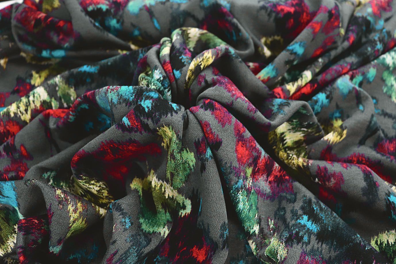 Трикотаж "Модал" принт/цветы на темно-сером 3561-PY/D#16/C#3